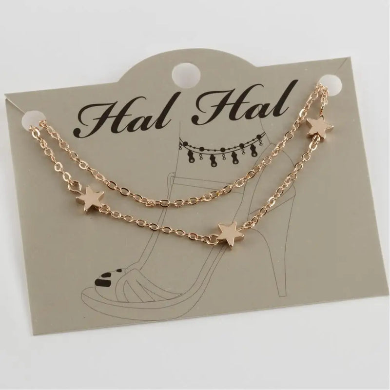 Star Figured Lux Double Chain Anklets