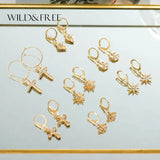 Star Hoop Earrings Coin Cross Tiny Huggie Hoops With Rhinestones