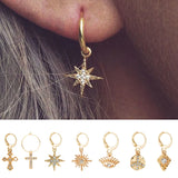 Star Hoop Earrings Coin Cross Tiny Huggie Hoops With Rhinestones