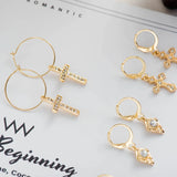 Star Hoop Earrings Coin Cross Tiny Huggie Hoops With Rhinestones