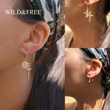 Star Hoop Earrings Coin Cross Tiny Huggie Hoops With Rhinestones