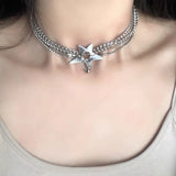 Star Layered Choker Y2k Jewelry Pentagram Chain Necklaces