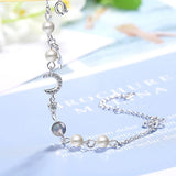 Star Moon Charm Wild Pearl 925 Sterling Silver Moonstone Bracelet