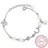 Moonstone Charm Wild Pearl 925 Silver Bracelet
