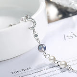 Star Moon Charm Wild Pearl 925 Sterling Silver Moonstone Bracelet