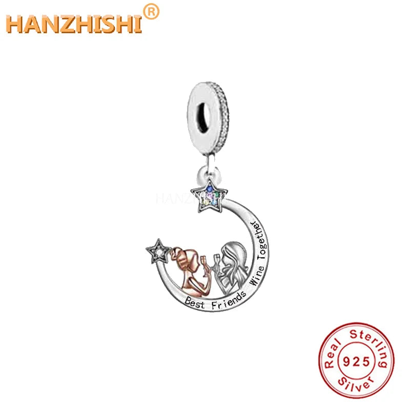 Star Moon Necklaces 925 Sterling Silver Wine Togther Pendant Necklace