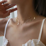 Star & Moon Pendant Double Layers Necklace Women Collares