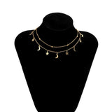Star & Moon Pendant Double Layers Necklace Women Collares