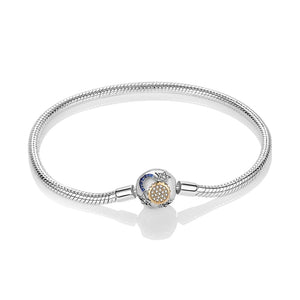 925 Silver Round Clasp Snake Chain Bracelet for Charm Beads