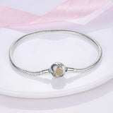 925 Silver Round Clasp Snake Chain Bracelet for Charm Beads