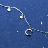 Star Moon Tassel 925 Silver Ankle Chain Bracelet For Women