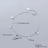 Star Moon Tassel 925 Silver Ankle Chain Bracelet For Women
