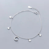 Star Moon Tassel 925 Silver Ankle Chain Bracelet For Women
