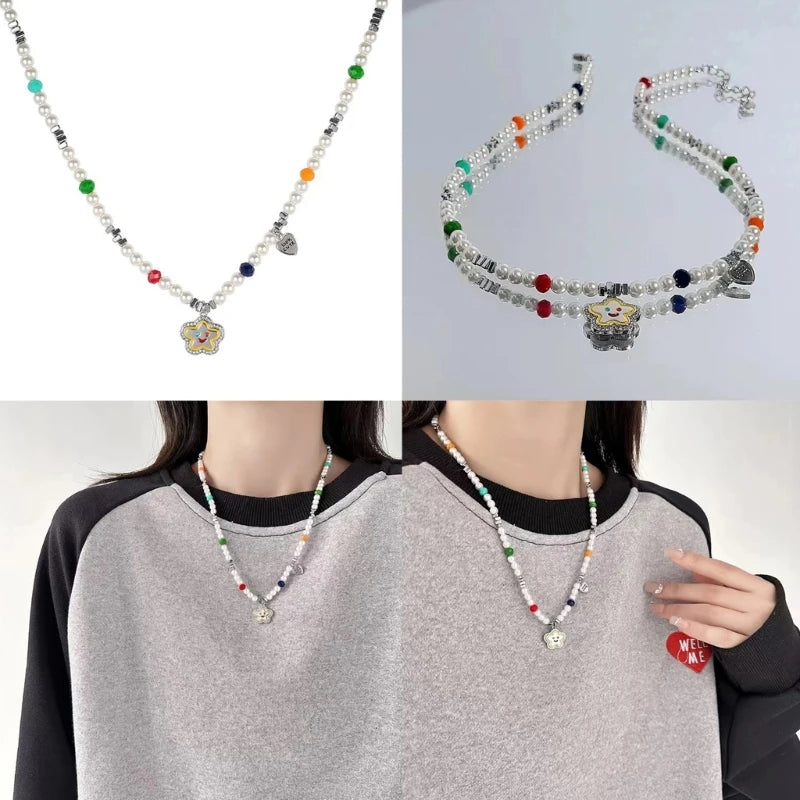 Star Necklaces Pearl Chokers Chain Y2k Jewelry Copper Material