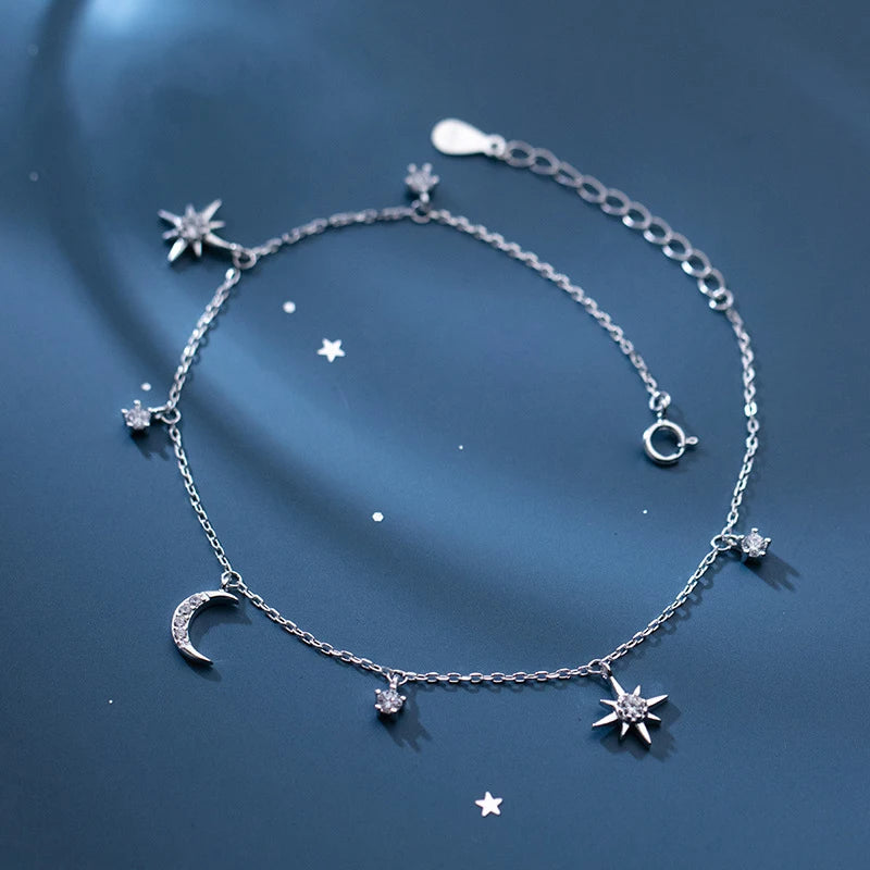 Star Of David And Moon Anklet 925 Sterling Silver Jewelry Anklets For Women