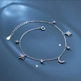 Star Of David And Moon Anklet 925 Sterling Silver Jewelry Anklets For Women