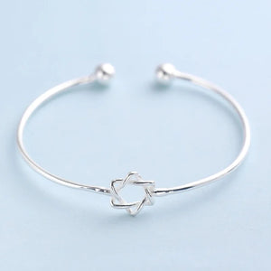 Star Of David Lucky Bangle Charm Bracelet 925 Sterling Plated