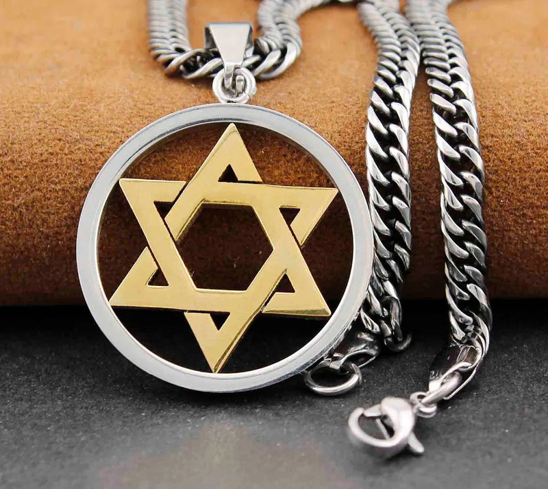 Star Of David Men's Pendant Necklace Two Tone Stainless Steel