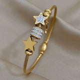 Star Pendant Charm Bracelet Stainless Steel Rhinestone Beads Chain Bangle