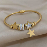 Star Pendant Charm Bracelet Stainless Steel Rhinestone Beads Chain Bangle