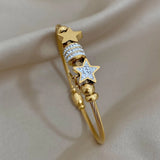 Star Pendant Charm Bracelet Stainless Steel Rhinestone Beads Chain Bangle