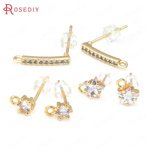 Star Rectangle 18K Brass and Zircon Stud Earrings Pins