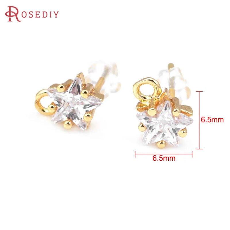 Star Rectangle 18K Brass and Zircon Stud Earrings Pins