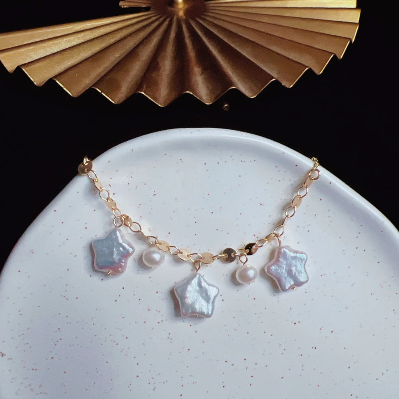Star Shape Freshwater Pearl Bracelet Baroque Adjustable Length