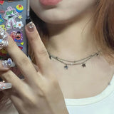 Star Beads Link Chain Necklace Double Layer Star Choker Y2K Neck Jewelry