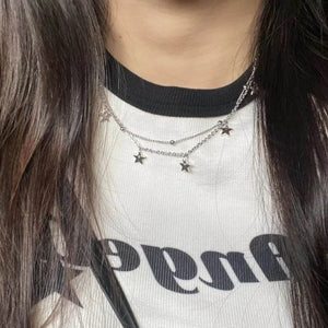 Star Beads Link Chain Necklace Double Layer Star Choker Y2K Neck Jewelry