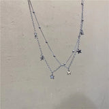 Star Beads Link Chain Necklace Double Layer Star Choker Y2K Neck Jewelry