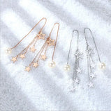 Star Tassel Earrings Chain 925 Sterling Silver Simulated Pearl Earrings