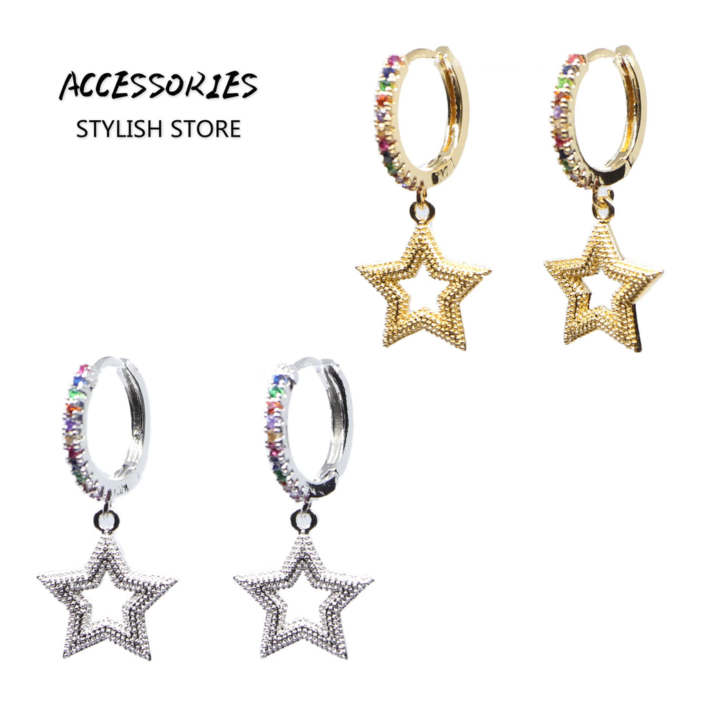 Silver Plated Star Crystal Earrings for Women