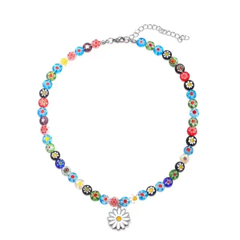 Glass Flower Daisy Necklace Fashionable Collarbone Chain
