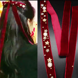 Wine Red Antique Ribbon Butterfly Hair Band