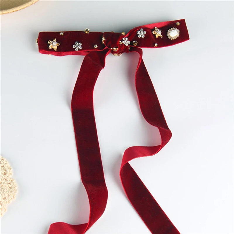 Wine Red Antique Ribbon Butterfly Hair Band