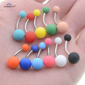 10pcs Rubber Painting Belly Ring Bar Earring Plastic Ball Navel Piercing