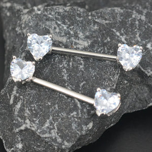 2Pcs Clear Heart Nipple Barbell Piercing Jewelry 14G 16mm Stainless Steel
