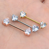 2Pcs Clear Heart Nipple Barbell Piercing Jewelry 14G 16mm Stainless Steel