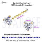 2Pcs Clear Heart Nipple Barbell Piercing Jewelry 14G 16mm Stainless Steel