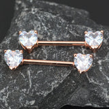 2Pcs Clear Heart Nipple Barbell Piercing Jewelry 14G 16mm Stainless Steel