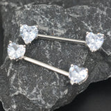 2Pcs Clear Heart Nipple Barbell Piercing Jewelry 14G 16mm Stainless Steel