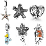 Starfish Bead and Dolphin Pendant 925 Sterling Silver Jewelry