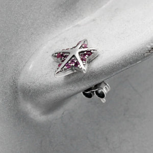 925 Silver Starfish Earrings Red CZ Women's Stud Jewelry Gift