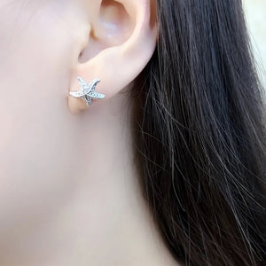 Starfish Pave Stud Earring 925 Sterling Silver