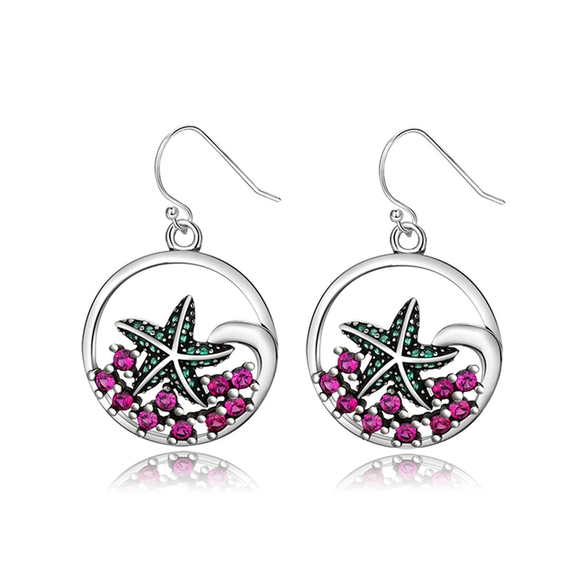 Zircon Starfish Drop Earrings 925 Silver Party Jewelry