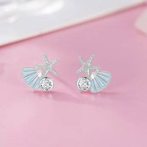 Starfish Shell Stud Earrings 925 Silver Minimalist Pink Jewelry