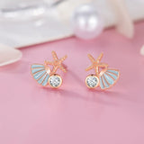 Starfish Shell Stud Earrings 925 Silver Minimalist Pink Jewelry