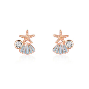 Starfish Shell Stud Earrings 925 Silver Minimalist Pink Jewelry