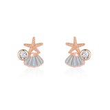Starfish Shell Stud Earrings 925 Silver Minimalist Pink Jewelry